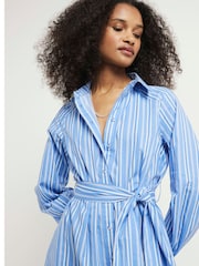 River Island Blue 100% Cotton Balloon Stripe Midi Shirt Dress - Image 4 of 6