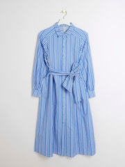 River Island Blue 100% Cotton Balloon Stripe Midi Shirt Dress - Image 5 of 6