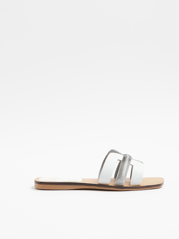 River Island White Cut Out Strap Leather Sandals - Image 1 of 4