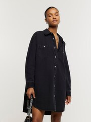River Island Black Denim Oversized Shirt Dress - Image 1 of 5