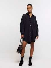 River Island Black Denim Oversized Shirt Dress - Image 3 of 5