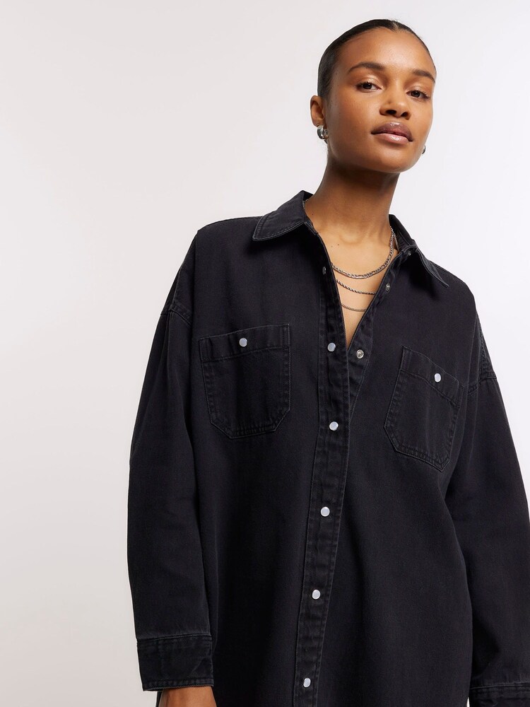 River Island Black Denim Oversized Shirt Dress - Image 4 of 5
