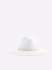 River Island White Metallic Monogram Fedora Hat - Image 2 of 4