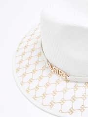 River Island White Metallic Monogram Fedora Hat - Image 3 of 4