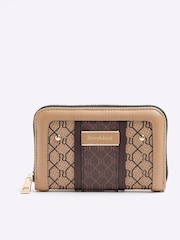 River Island Brown Monogram Panel Zip Around Purse - Image 1 of 4