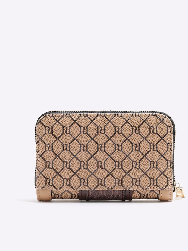 River Island Brown Monogram Panel Zip Around Purse - Image 2 of 4