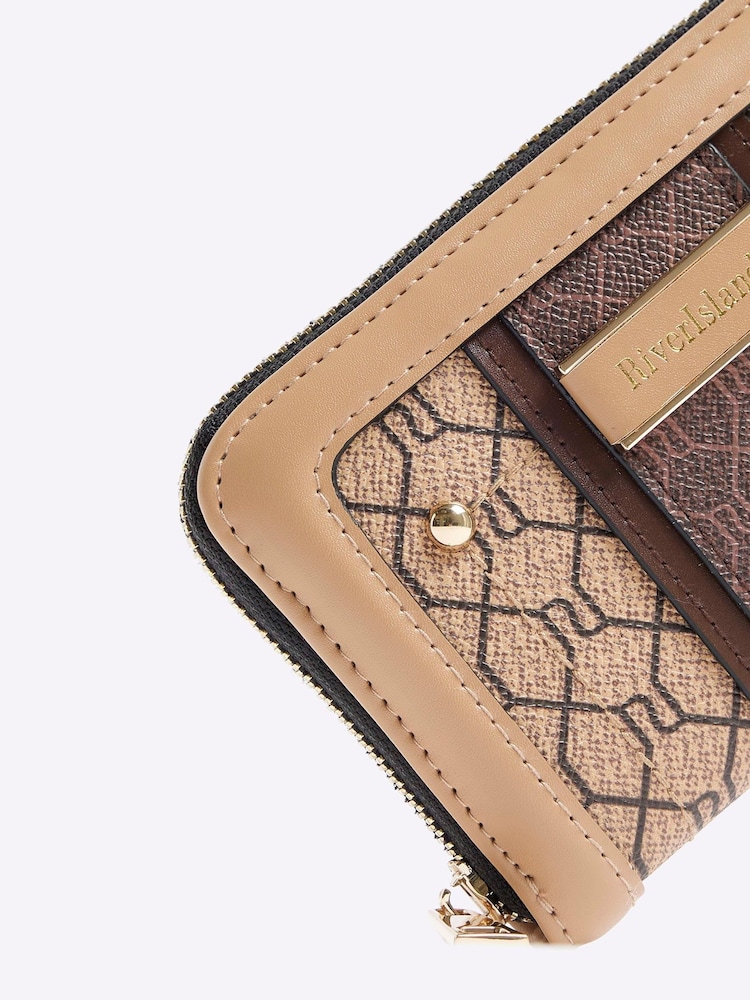 River Island Brown Monogram Panel Zip Around Purse - Image 4 of 4
