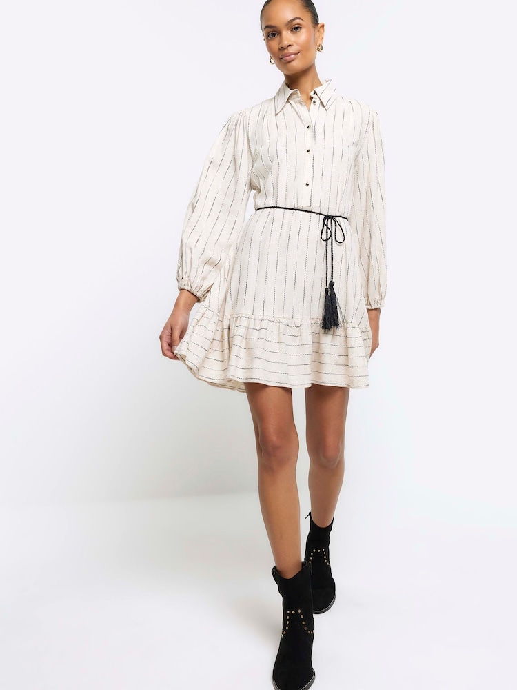 River Island Beige Long Sleeve Belted Shirt Dress - Image 1 of 5 River Island Beige Long Sleeve Belted Shirt Dress - Image 1 of 5