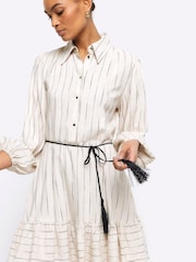 River Island Beige Long Sleeve Belted Shirt Dress - Image 3 of 5