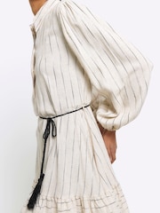 River Island Beige Long Sleeve Belted Shirt Dress - Image 4 of 5