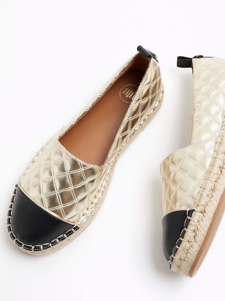River Island Gold Quilted Espadrille Shoes - Image 4 of 4