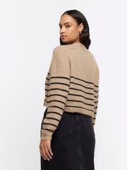 River Island Brown Stripe Button up Cropped Cardigan - Image 2 of 5