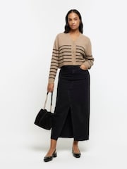 River Island Brown Stripe Button up Cropped Cardigan - Image 3 of 5