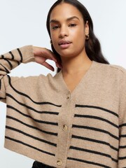 River Island Brown Stripe Button up Cropped Cardigan - Image 4 of 5