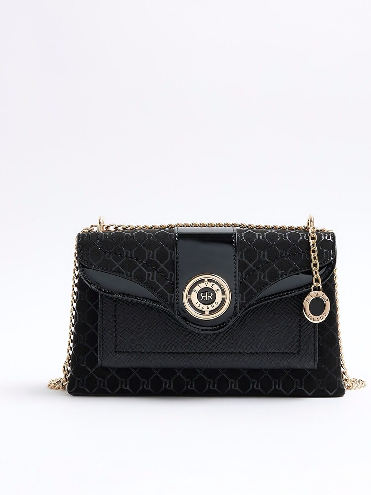 River Island Black Monogram Pocket Shoulder Bag - Image 2 of 5 River Island Black Monogram Pocket Shoulder Bag - Image 2 of 5