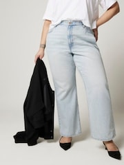 River Island Blue Curve Straight Fit 100% Cotton High Rise Relaxed Jeans - Image 1 of 6