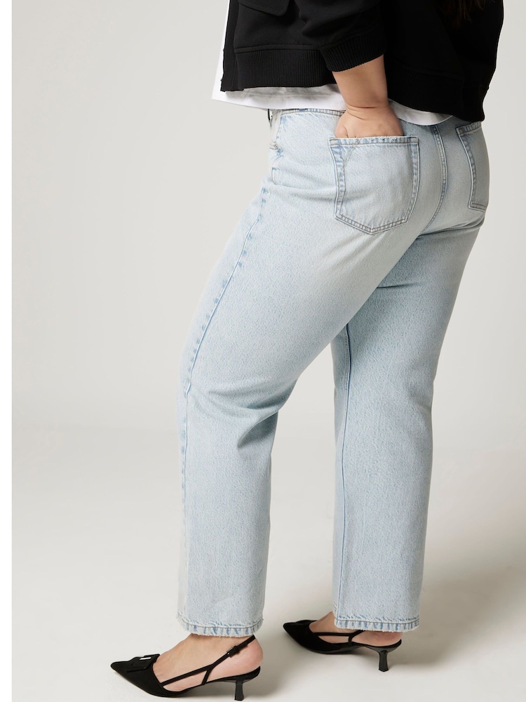 River Island Blue Curve Straight Fit 100% Cotton High Rise Relaxed Jeans - Image 2 of 6