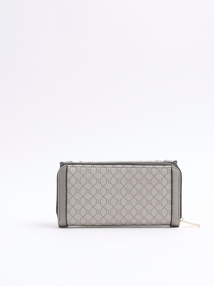 River Island Grey Monogram Tab Purse - Image 1 of 5 River Island Grey Monogram Tab Purse - Image 1 of 5