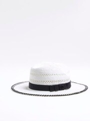 River Island White Blanket Stitch Straw Fedora Hat - Image 1 of 4