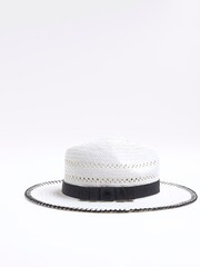 River Island White Blanket Stitch Straw Fedora Hat - Image 2 of 4