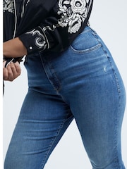 River Island Dark Blue Petite High Rise Tummy Hold Flare Jeans - Image 4 of 6