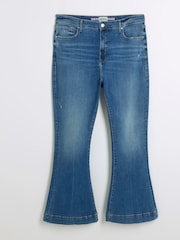 River Island Dark Blue Petite High Rise Tummy Hold Flare Jeans - Image 5 of 6