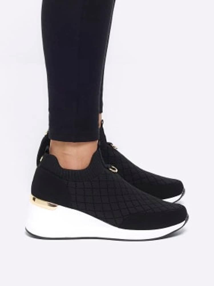River Island Black Elastic Wedge Runner Trainers - Image 1 of 5