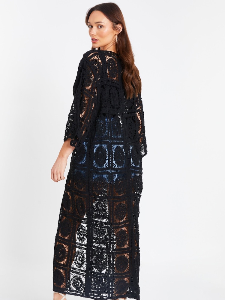 Quiz Black Crochet Maxi Cardigan - Image 2 of 4 Quiz Black Crochet Maxi Cardigan - Image 2 of 4