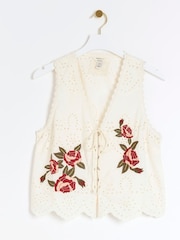 River Island Cream Tie Lace Corset Waistcoat Top - Image 5 of 6