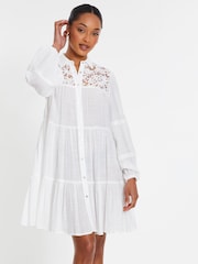 Quiz White Crochet Insert Shirt Dress - Image 1 of 4