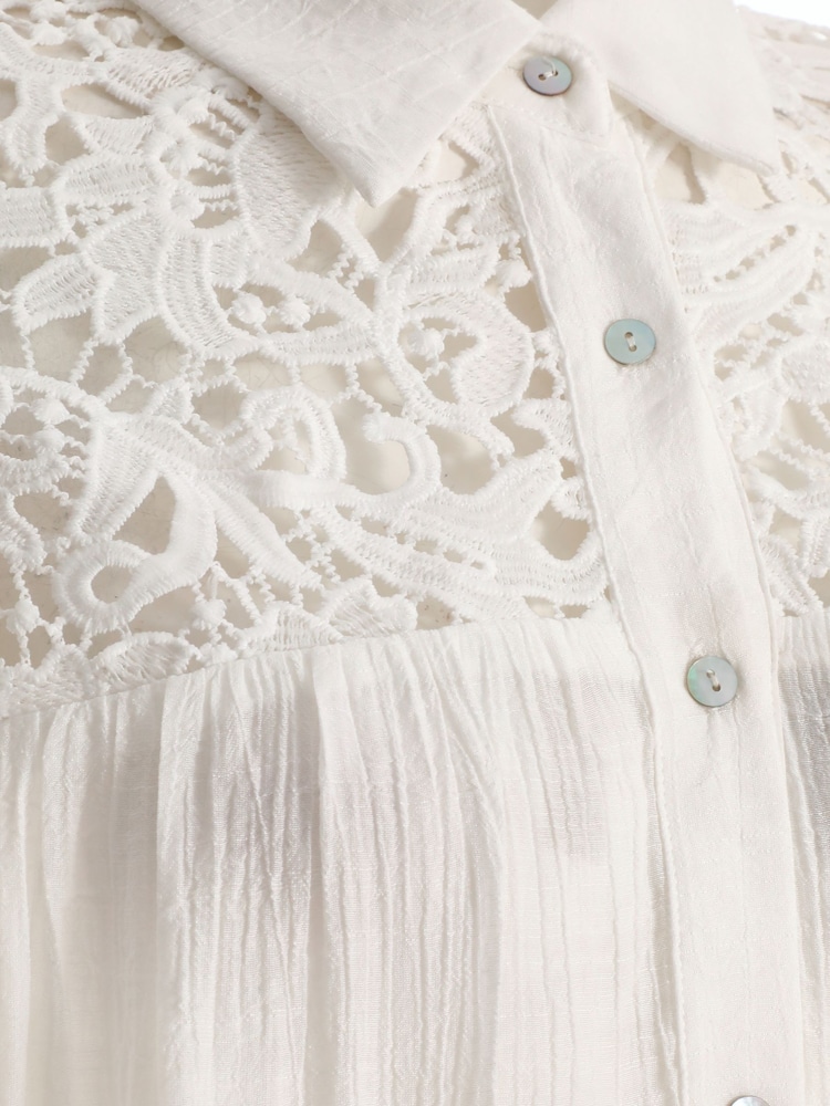 Quiz White Crochet Insert Shirt Dress - Image 4 of 4