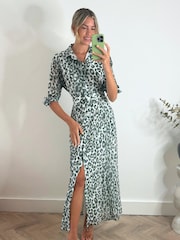Style Cheat Leopard Print Daphne Belted Shirt Dress - Image 1 of 4