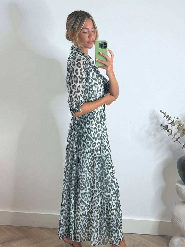 Style Cheat Leopard Print Daphne Belted Shirt Dress - Image 2 of 4