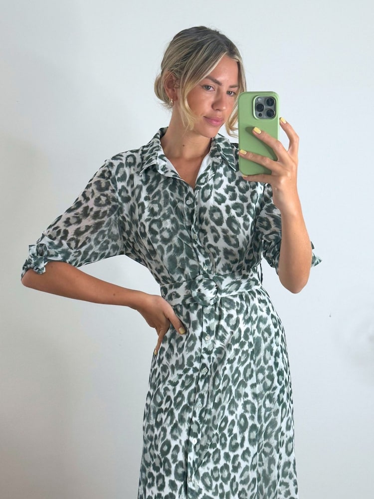 Style Cheat Leopard Print Daphne Belted Shirt Dress - Image 4 of 4
