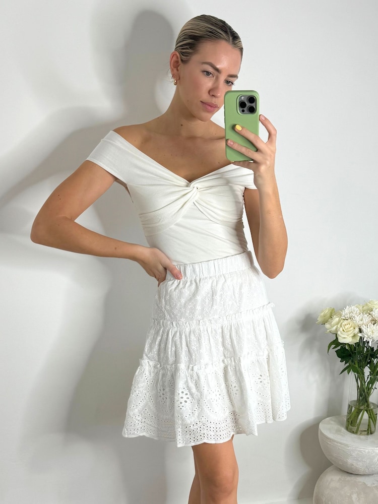 Style Cheat White Cindy Broderie Mini Skirt - Image 1 of 4