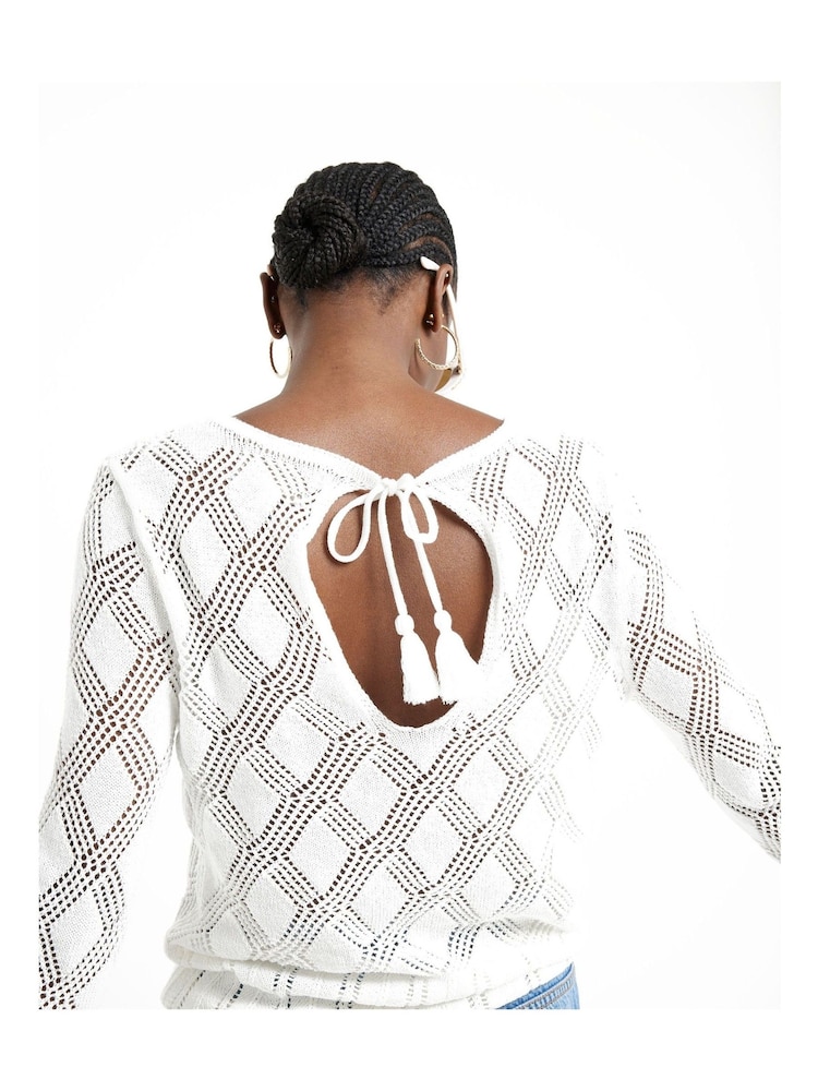 River Island White Crochet Tie Back Top - Image 2 of 5