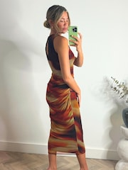 Style Cheat Orange Naya Sleeveless Ruched Mesh Maxi Dress - Image 4 of 4