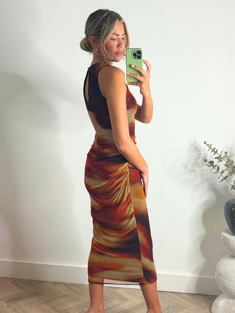 Style Cheat Orange Naya Sleeveless Ruched Mesh Maxi Dress - Image 4 of 4