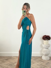 Style Cheat Blue Jovie One Shoulder 100% Linen Maxi Dress - Image 3 of 5