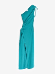 Style Cheat Blue Jovie One Shoulder 100% Linen Maxi Dress - Image 5 of 5