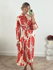 Style Cheat Cream Evelyn Puff Sleeve Shirt Maxi Dress - Image 1 of 4