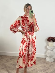 Style Cheat Cream Evelyn Puff Sleeve Shirt Maxi Dress - Image 2 of 4