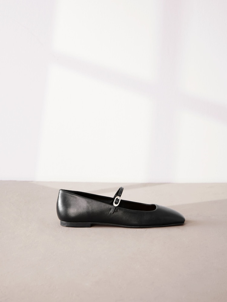 Black Signature Leather Square Toe Mary Jane Shoes - Image 2 of 6