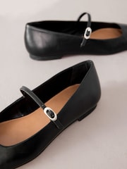Black Signature Leather Square Toe Mary Jane Shoes - Image 3 of 6