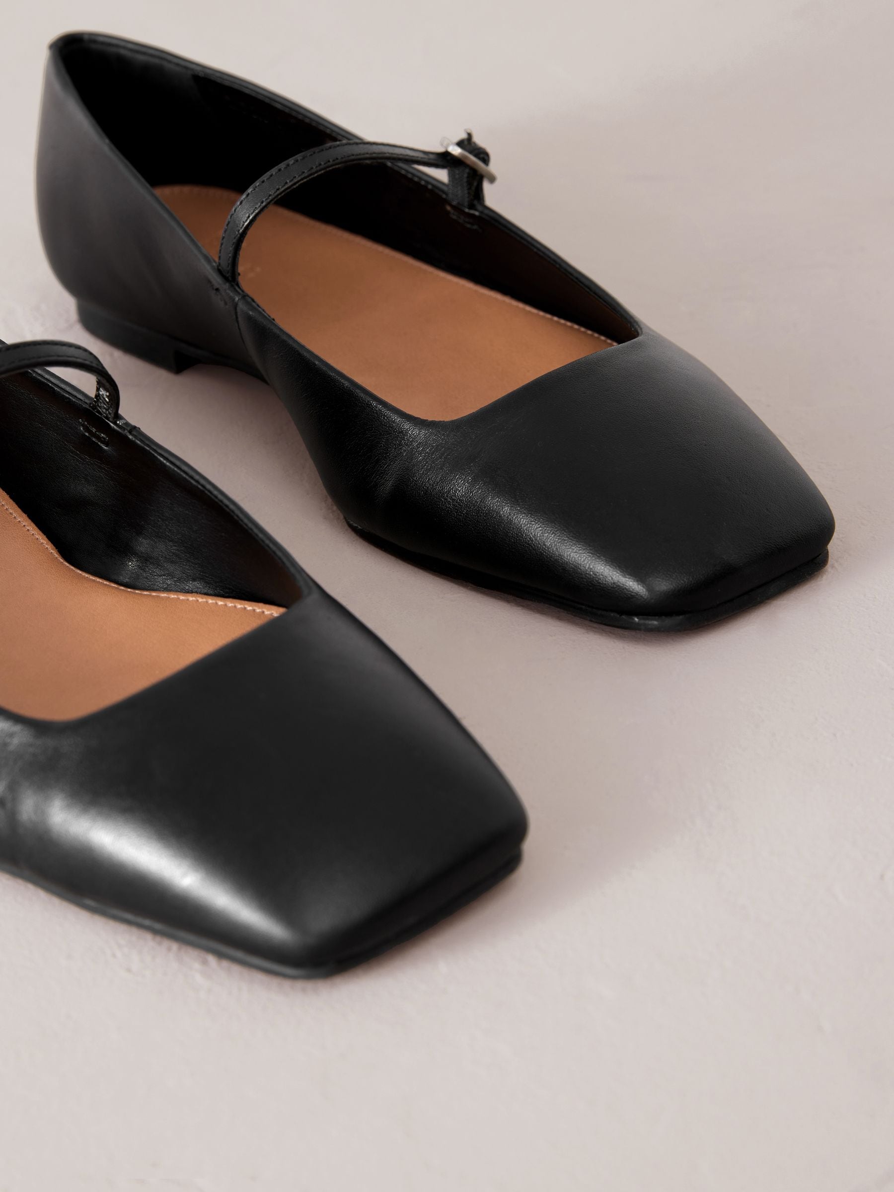 Buy Black Signature Leather Square Toe Mary Jane Shoes from