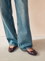 Burgundy Red Forever Comfort® Round Toe Leather Ballerina Shoes - Image 1 of 8