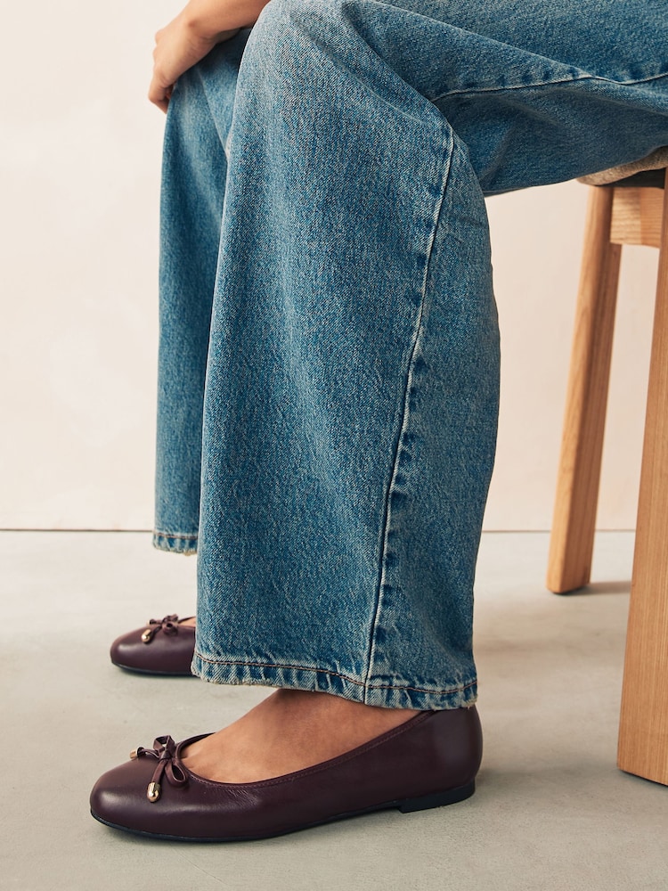 Burgundy Red Forever Comfort® Round Toe Leather Ballerina Shoes - Image 2 of 8