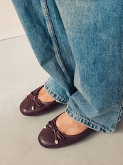 Burgundy Red Forever Comfort® Round Toe Leather Ballerina Shoes - Image 3 of 8