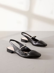 Black Signature Leather Square Toe Sling Back Mary Janes Shoes - Image 1 of 6
