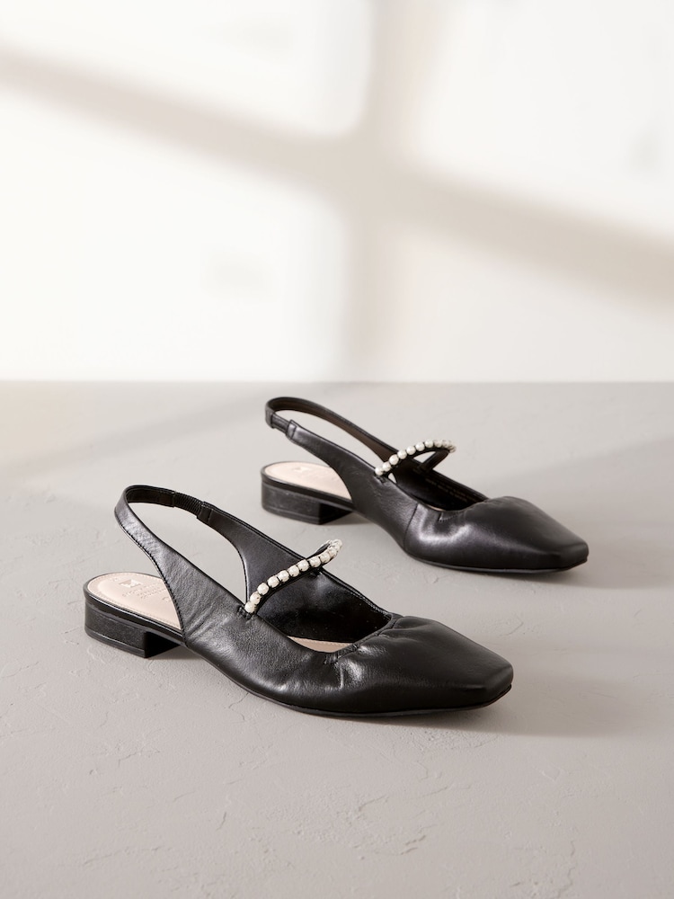 Black Signature Leather Square Toe Sling Back Mary Janes Shoes - Image 1 of 6